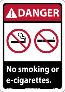Danger: No Smoking Or E-Cigarettes - 14X10 - Rigid Plastic - DGA66RB