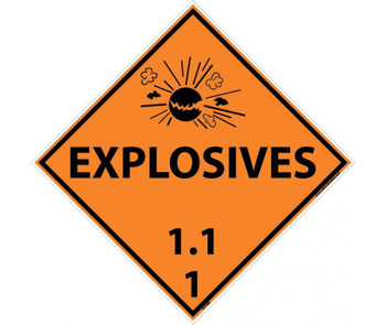 Placard - Explosives 1.1 1 - 10.75X10.75 - PS Vinyl - DL130P