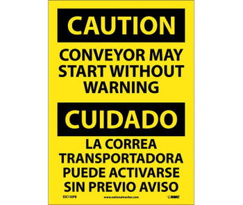 Caution: Conveyor May Start Without Warning Bilingual - 14X10 - PS Vinyl - ESC130PB
