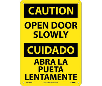 Caution: Open Door Slowly - Bilingual - 14X10 - .040 Alum - ESC704AB