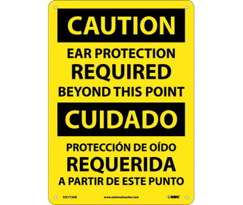 Caution: Ear Protection Required Beyond This Point - Bilingual - 14X10 - .040 Alum - ESC713AB