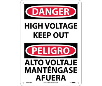 Danger: High Voltage Keep Out Bilingual - 14X10 - .040 Alum - ESD139AB