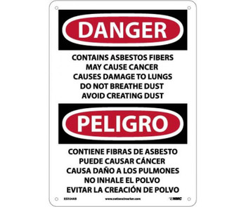 Peligro Contains Asbestos Fibers May Cause Cancer Causes  Do Not Breathe Dust Avoid Creating Dust (Bilingual) - 10 X 14 - .040 Alum - ESD24AB