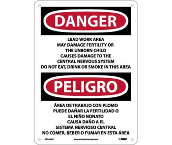 Peligro Lead Work Area May Damage Fertility  Do Not Eat - Drink Or Smoke In This Area (Bilingual) - 14 X 10 - .040 Alum - ESD26AB