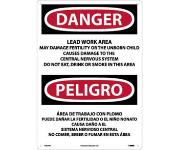 Peligro Lead Work Area May Damage Fertility  Do Not Eat - Drink Or Smoke In This Area (Bilingual) - 20 X 14 - .040 Alum - ESD26AC