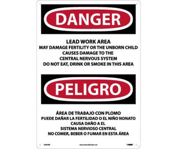 Danger: Peligro Lead Work Area May Damage Fertility  Do Not Eat - Drink Or Smoke In This Area (Bilingual) - 20 X 14 - Rigid Plastic - ESD26RC