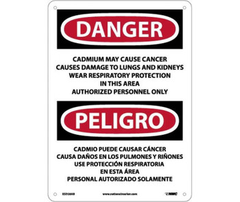 Danger: Peligro Cadmium May Cause Cancer Authorized Personnel Only Only (Bilingual) - 14 X 10 - .040 Alum - ESD28AB