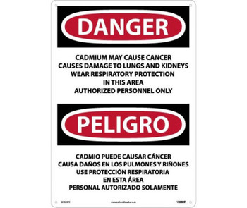 Danger: Peligro Cadmium May Cause Cancer Authorized Personnel Only Only (Bilingual) - 20 X 14 - PS Vinyl - ESD28PC