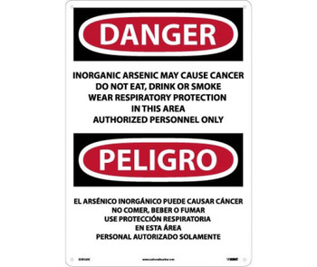 Danger: Peligro Inorganic Arsenic May Cause Cancer  Authorized Personnel Only (Bilingual) - 20 X 14 - .040 Alum - ESD32AC