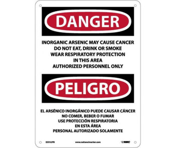 Danger: Peligro Inorganic Arsenic May Cause Cancer  Authorized Personnel Only (Bilingual) - 14 X 10 - PS Vinyl - ESD32PB