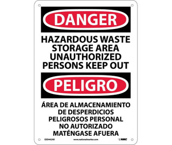 Danger: Hazardous Waste Storage Area Keep Out Bilingual - 14X10 - .040 Alum - ESD442AB