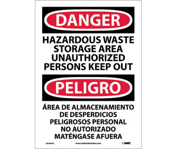 Danger: Hazardous Waste Storage Area Keep Out Bilingual - 14X10 - PS Vinyl - ESD442PB