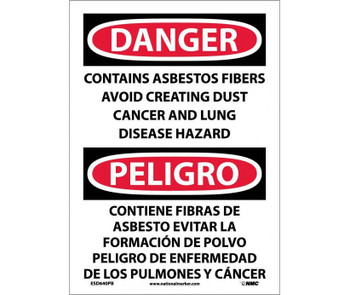Danger: Contains Asbestos Fibers Avoid Creating Dust Cancer And Lung Disease Hazard Bilingual - 14X10 - PS Vinyl - ESD640PB