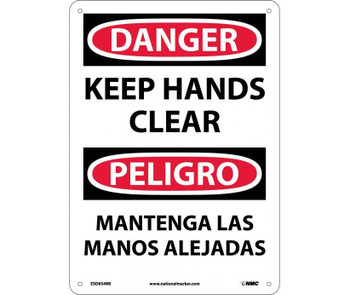 Danger: Keep Hands Clear - Bilingual - 14X10 - Rigid Plastic - ESD654RB