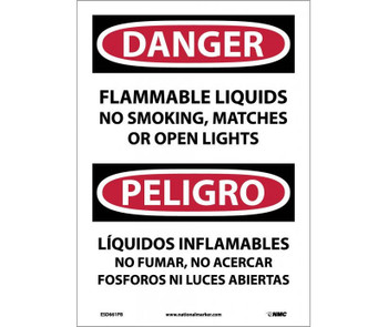Danger: Flammable Liquids No Smoking - Matches Or Open Lights - Bilingual - 14X10 - PS Vinyl - ESD661PB