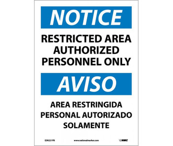 Notice: Restricted Area Authorized Personnel Only Bilingual - 14X10 - PS Vinyl - ESN221PB