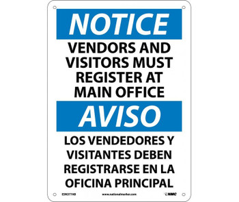 Notice: Vendors And Visitors Must Register At Main Office - Bilingual - 14X10 -  -040 Alum - ESN377AB