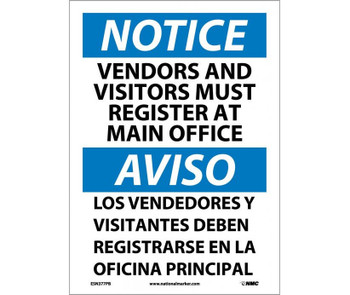 Notice: Vendors And Visitors Must Register At Main Office - Bilingual - 14X10 - PS Vinyl - ESN377PB