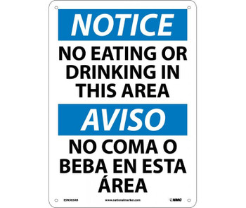 Notice: No Eating Or Drinking In This Area - Bilingual - 14X10 - .040 Alum - ESN383AB