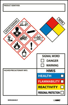 Ghs Secondary Container Labels - Picto Images - Hmis - Nfpa -Hazard/Precaution Info -3.5"X2.25" -PS Vinyl - 250Roll - GHS2265ALV