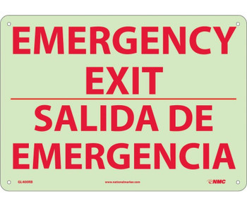 Emergency Exit - Bilingual - 10X14 - Glo Rigid Plastic - GL400RB