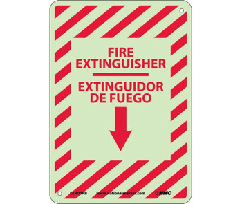 Fire Extinguisher - Down Arrow - Bilingual 14X10 - Glo Rigid Plastic - GL401RB