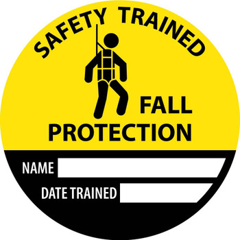 Hard Hat Emblem - Safety Trained Fall Protection Name Date Trained - 2" Dia - PS Vinyl - HH147