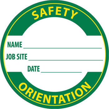 Hard Hat Label -Safety Orientation Name: Job Site: Date: - 2" Dia - Reflective PS Vinyl - Pack of 25 - HH168R