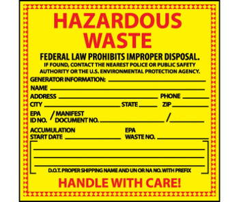 Labels - Hazardous Waste - Chemical Identification - 6X6 - PS Vinyl - 500/Roll - HW10ALV
