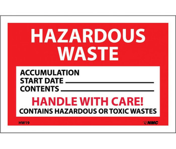 Labels - Hazardous Waste Handle With Care - 4X6 - PS Vinyl - Pack of 25 - HW19