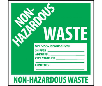 Self-Laminating Labels - Non-Hazardous Waste - 6X6 - PS Vinyl - Bx100 - HW5SL100