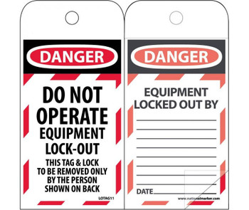 Self Laminating Tags - Lockout - Danger: Do Not Operate Equipment Lock-Out - 6X3 - Polytag - Box Of 150 - LOTAG11SL150