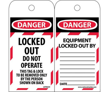 Tags - Lockout - Danger: Locked Out Do Not Operate - 6X3 - Polytag - Box Of 100 - LOTAG42ST100