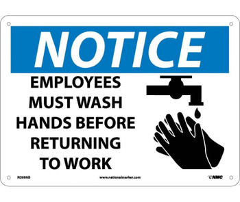 Notice: Employees Must Wash Hands Before Returning To Work - Graphic - 10X14 - .040 Alum - N269AB