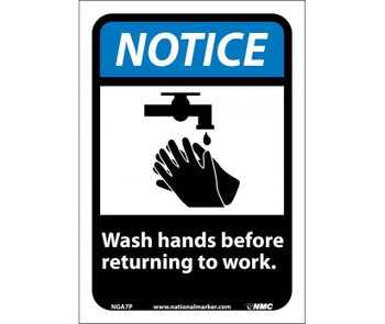 Notice: Wash Hands Before Returning To Work (W/Graphic) - 10X7 - PS Vinyl - NGA7P
