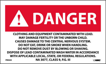 Labels - Danger: Clothing And Equipment Contaminated With Lead. Na 3077 - Class 9 - P.G. Iii - 3X5 - PS Paper - 500/Rl - PRD650