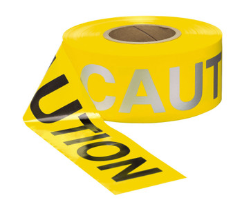 Day/Night Barricade Caution Tape - 3 X 1000 - 3 Mil - Black/Silver Reflective Letters - Yellow Background - PTDN1