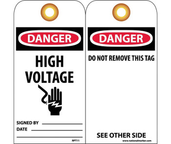 Tags - Danger: High Voltage - 6X3 - Unrip Vinyl - Pack of 25 W/ Grommet - RPT11G