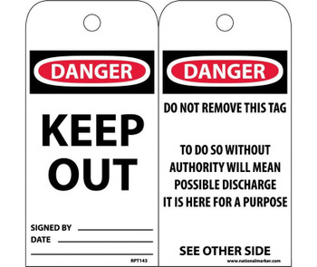 Tags - Keep Out - 6X3 - .015 Mil Unrip Vinyl - 25 Pk - RPT143