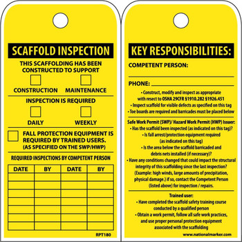 Tags - Scaffold Inspection This Scaffolding Has Been Constructed To Support - 6X3 - Polytag - Box Of 250 - RPT180ST250