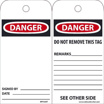 Ez Pull Tags - Danger: Blank - 6X3 - Tags On A Roll - Box Of 250 - RPT30ST250