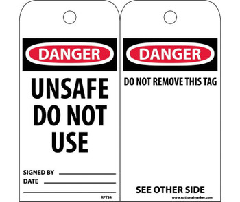 Tags - Danger: Unsafe Do Not Use - 6X3 - Unrip Vinyl - Pack of 25 - RPT34