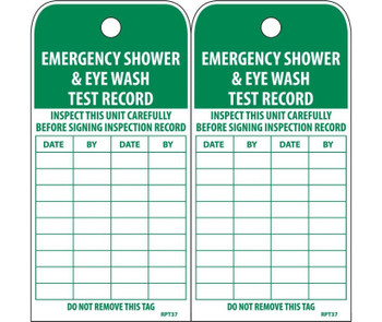 Tags - Emergency Shower And Eye Wash Test Record - 6X3 - Polytag - Box Of 100 - RPT37ST100