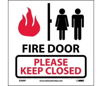 Fire Door Please Keep Closed (Graphic) - 4X4 - PS Vinyl - Pack of 5 - S39AP