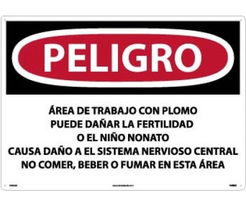 Peligro Lead Work Area May Damage Fertility  Do Not Eat - Drink Or Smoke In This Area (Spanish) - 20 X 28 - .040 Alum - SPD26AD