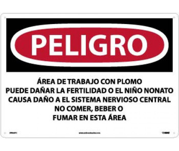 Peligro Lead Work Area May Damage Fertility  Do Not Eat - Drink Or Smoke In This Area (Spanish) - 14 X 20 - PS Vinyl - SPD26PC