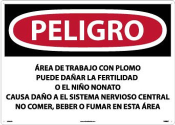 Peligro Lead Work Area May Damage Fertility  Do Not Eat - Drink Or Smoke In This Area (Spanish) - 20 X 28 - PS Vinyl - SPD26PD