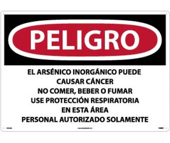 Peligro Inorganic Arsenic May Cause Cancer Do Not Eat - Drink Or Smoke Wear Respiratory Protection In This Area Authorized Personnel Only (Spanish) - 20 X 28 - Rigid Plastic - SPD32RD