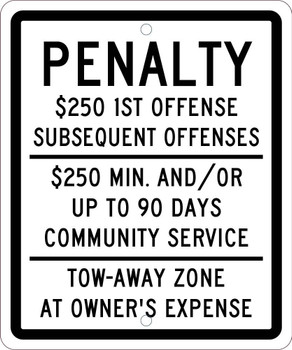 Reserved Parking Penalty - 10 X 12 .080 Ref Alum Sign - TMS324J