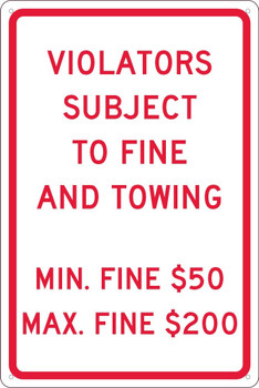 Violators Subject To Fine -18X12 - .040 Alum Sign - TMS333G